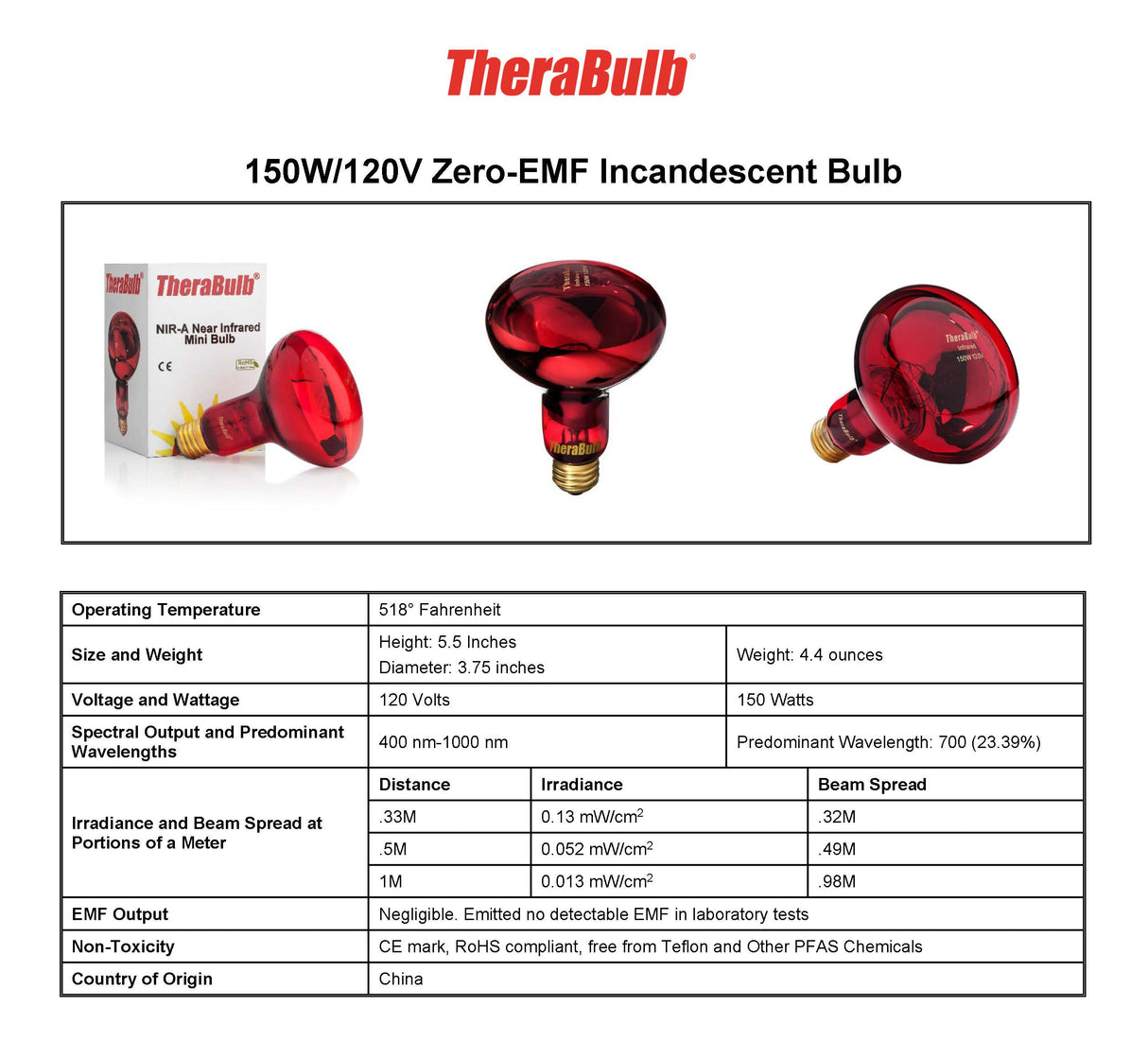 150W Near Infrared Heat Bulb 120V US, Canada, Mexico | TheraBulb