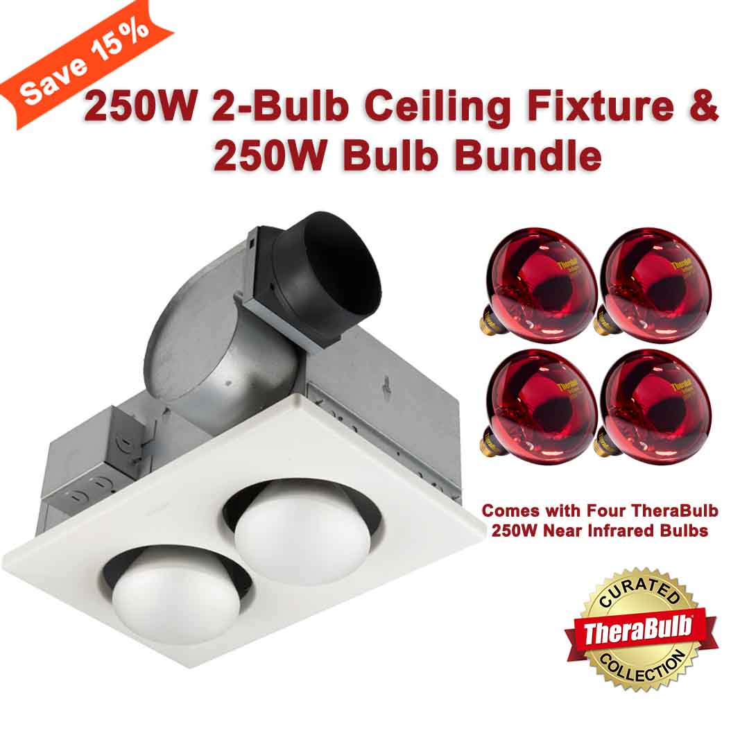 250W Ceiling Fixture, 2 Bulb & TheraBulb 250W Infrared Bulb Bundle