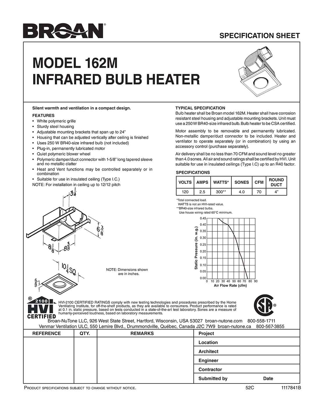 250W Infrared Heater-Ventilation Fan, 1 Bulb