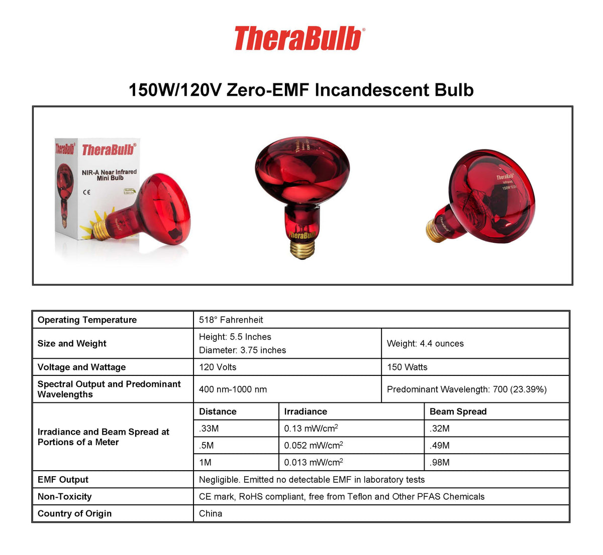 150W Near Infrared Heat Bulb 120V US, Canada, Mexico | TheraBulb