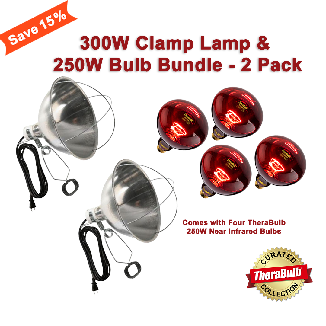 300W Clamp Lamp & TheraBulb 250W Near Infrared Bulb Bundle - 2 Pack
