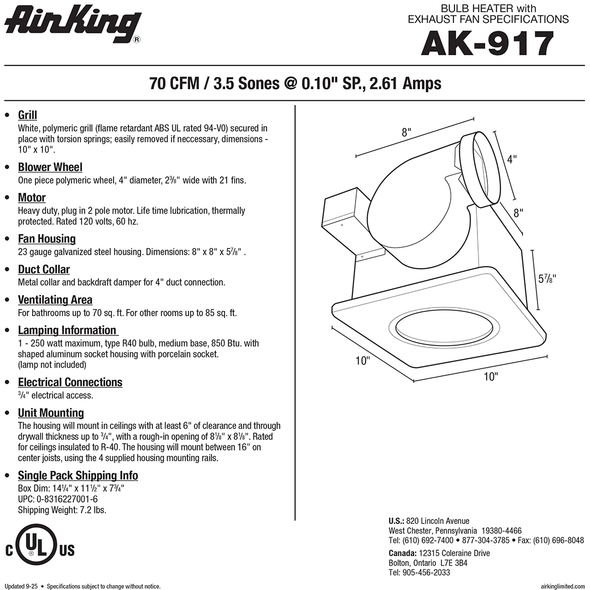 250W Bulb Heater with Exhaust Fan (120V for North America)